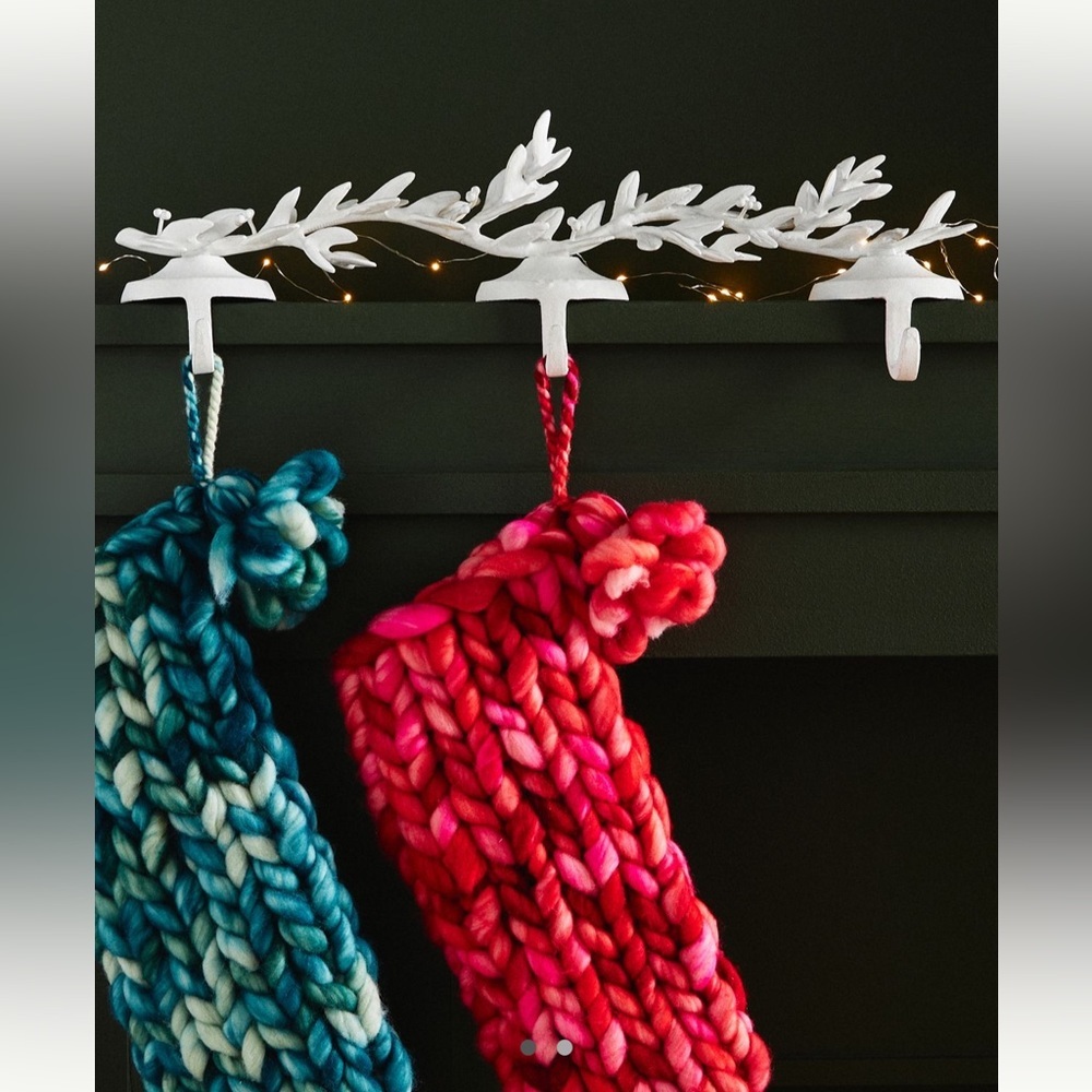 Anthropologie stockings holder Christmas flora branch metal holidays mantel